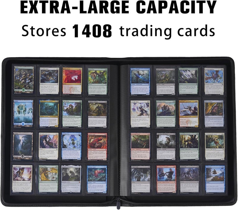 MORABTO Card Binder 16 Pocket,Trading Card Binder Hold up to 1408 Cards with 44 Sleeves,Zipper Card Holder Album Compatible with TCG Card/Game Cards/Sports Card-Green - Image 2